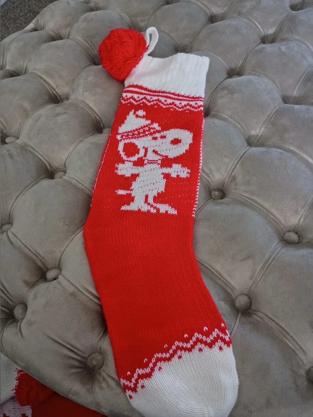 Hallmark Vintage 1958 Peanuts Snoopy Knit Christmas Stocking, Pom Pom, Red/White